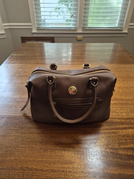 Tommy Hilfiger Brown Faux Leather Satchel with Gold-Tone Hardware