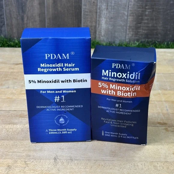 PDAM 5% Minoxidil Hair Regrowth Serum Lot 2 Biotin 160ml Sealed Men Women