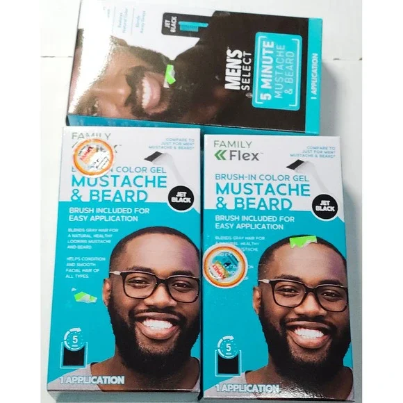 3pk‎ Men's Mustache & Beard Brush-In Color Gel Jet Black 5 Minute Gray Coverage