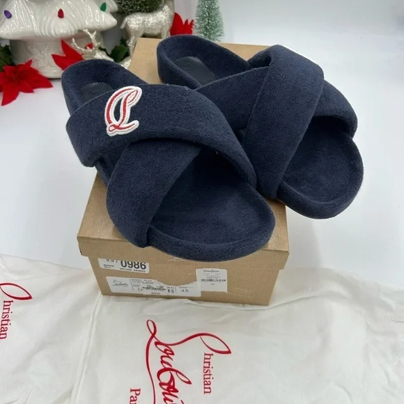 Men's Christian Louboutin BIZZU cross strap Terry cloth slide size 45
