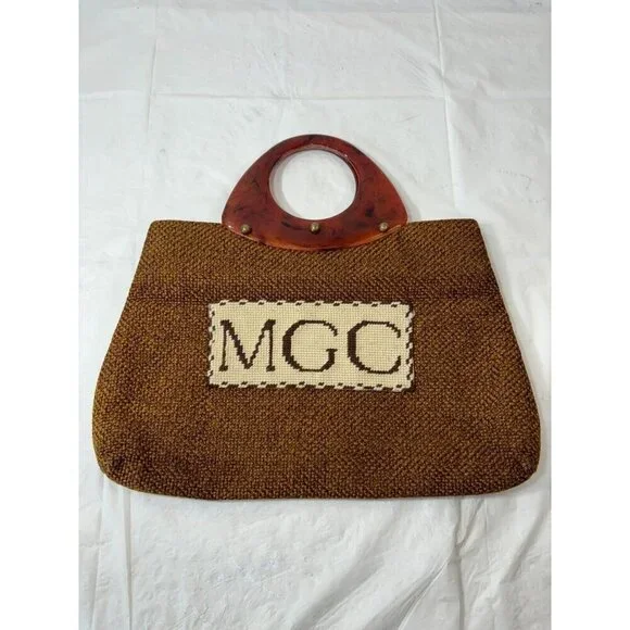 Vintage ‘60s JR Florida Large Tapestry Hand Bag lucite handles
