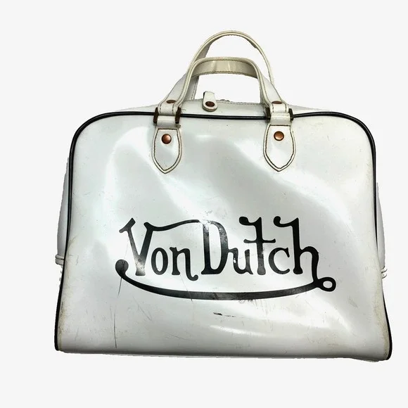 Von Dutch White Satchel with Black Logo