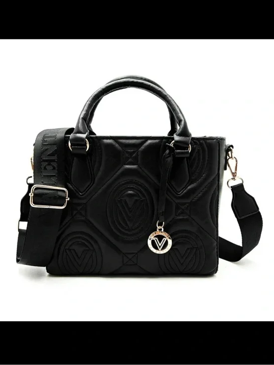 Valentino Orlandi Black Quilted Satchel with Gold Charm