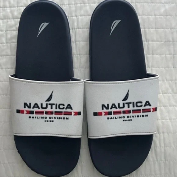 Nautica Men's Black and Cream Slide Sandals