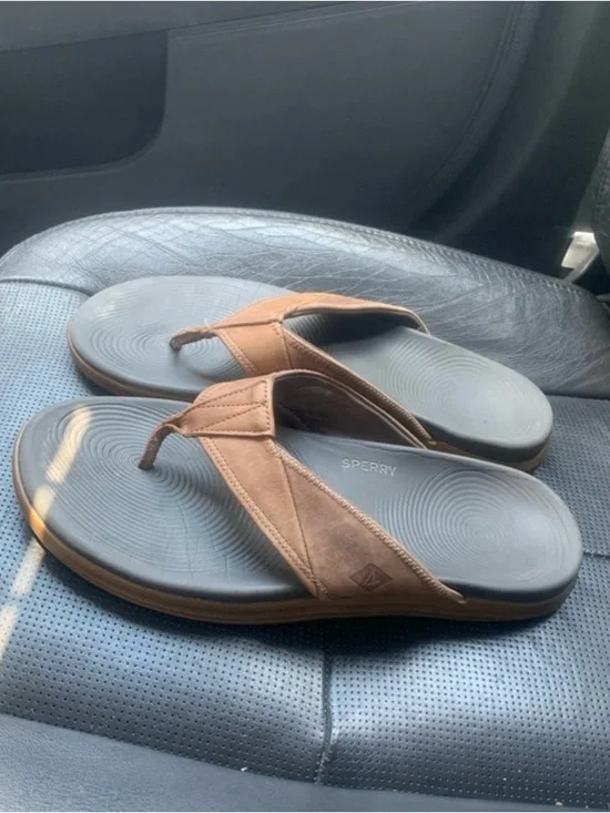 Sperry Brown Leather Thong Flip Flop Sandals