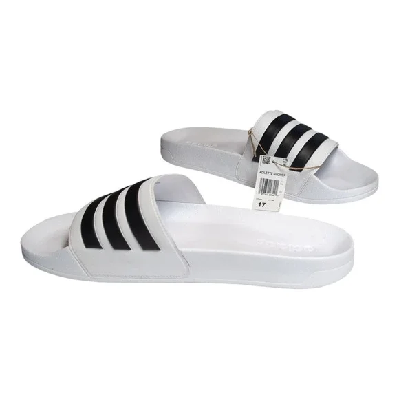 Adidas Adilette Shower Slides Mens 17 White Black Cloudfoam Sandals GZ5921