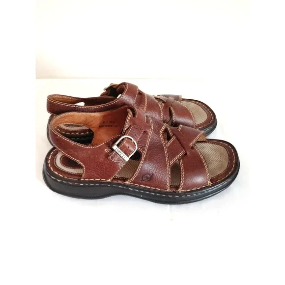 Born Brown Leather Fisherman Sandals Men 9 Comfort Footbed Beach Resort Preppy