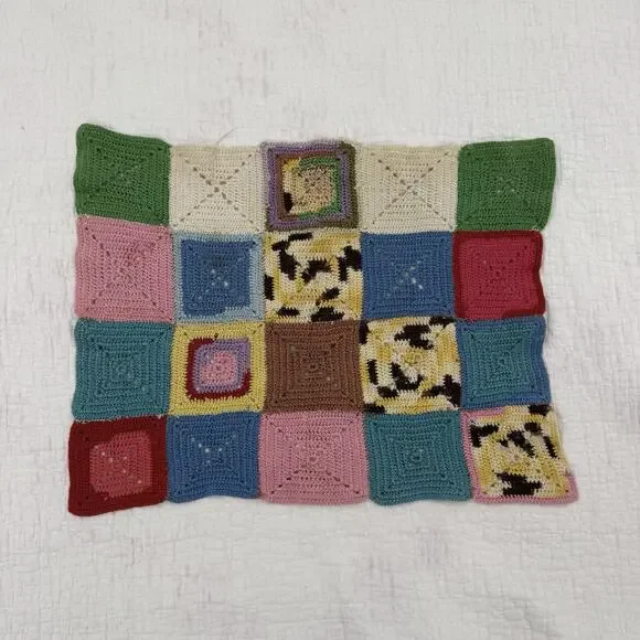 Handcrafted Crochet Granny Squares Multicolor Patchwork Panel Piece