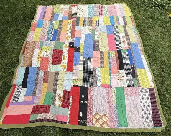 Antique Vintage 1930’s CRAZY QUILT Multi-Color Feed Sack Olive Green Back
