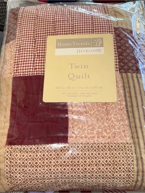 Vintage Primitive Brick Red Twin Quilt Ticking Stripe Checks Pintuck Stitching