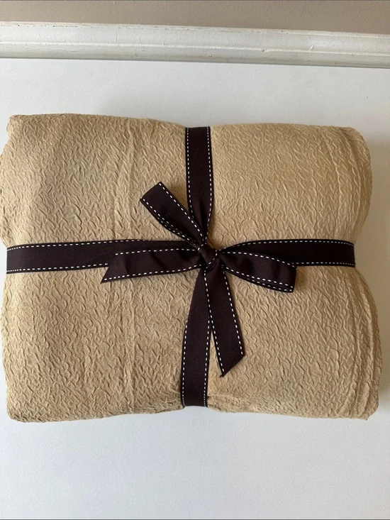 King / Cal King Cream/Tan Soft Embossed Plush Velvety Duvet Cover