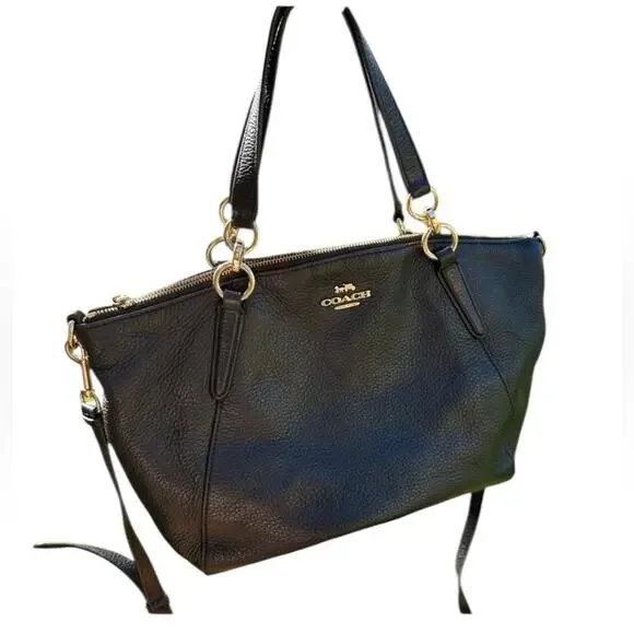Coach Kelsey Satchel Crossbody Black Leather Handbag