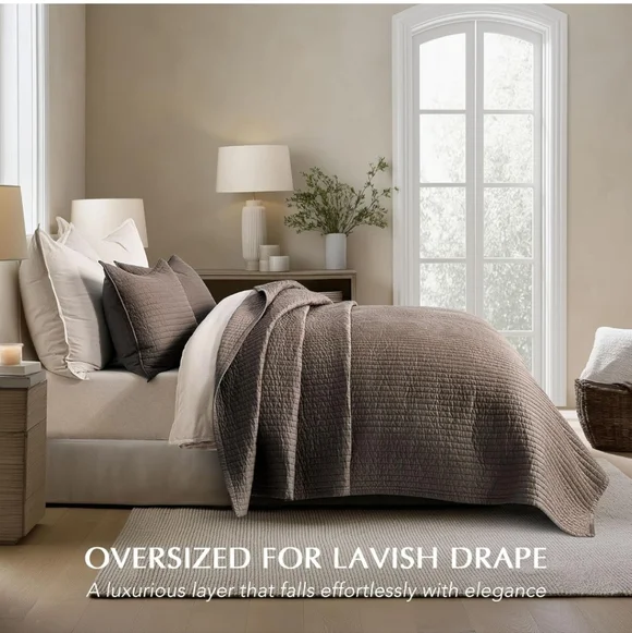 EVERGRACEHOME Cotton Sateen Quilt Set King Size, Pre-Washed Cotton Channel Stitc