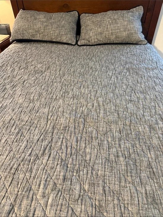 Soft Quilted Gray and Navy Bedspread with Pillow Shams