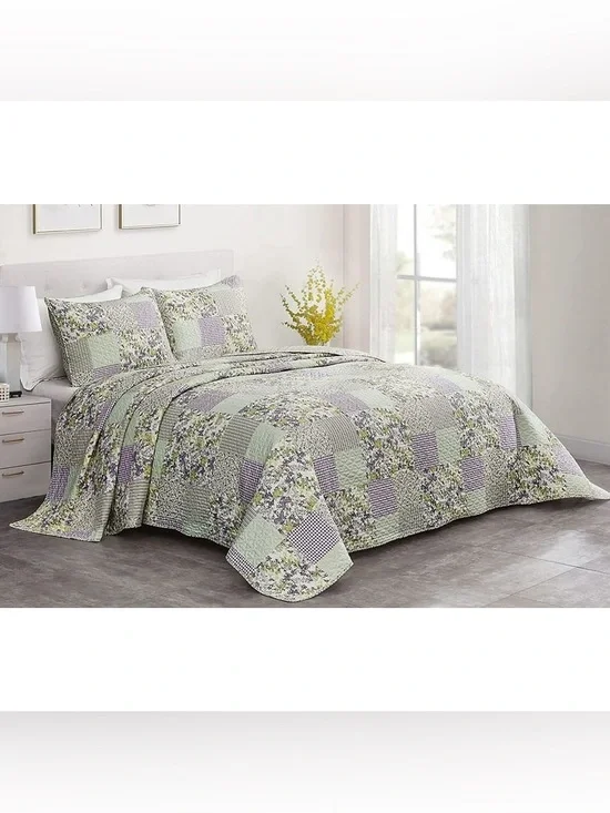 Floral Patchwork king 3 piece Quilt Set - Lavender & Sage