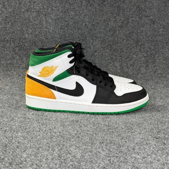 Jordan 1 Mid Shoe Mens 9 Oakland Black White Green Yellow Retro Athletic Sneaker