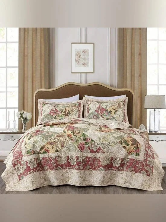 Floral Patchwork 3 piece Quilt Set in Multi-Color 100% cotton king