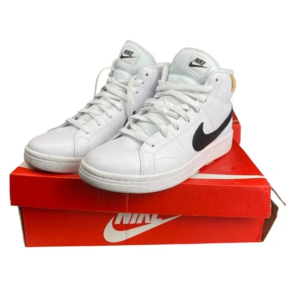Nike Court Royale 8.5 Mid Men Shoes Sneakers‎ White Black Leather Comfort SU