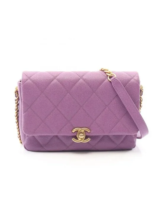 Chanel Shoulder Bag Quilted Small Flap Purple Caviar Leather Chain