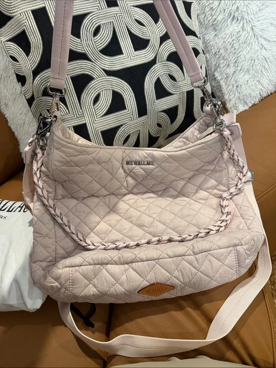 MZ Wallace Quilted Shoulder Bag in Light Blush Pink