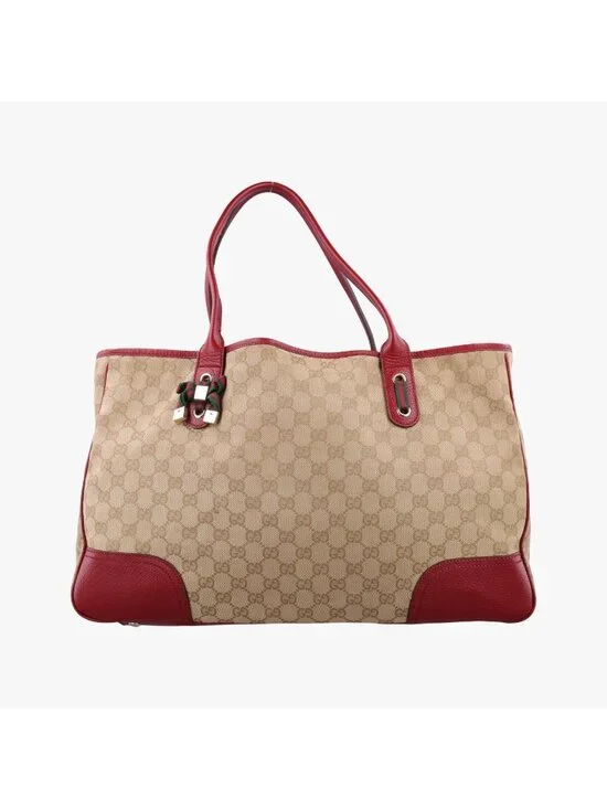Gucci GG Supreme Beige Red Canvas Leather Handbag