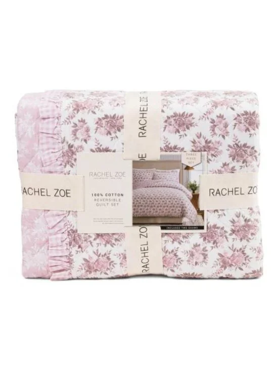 RACHEL ZOE Reversible Floral Quilt Set With Ruffles