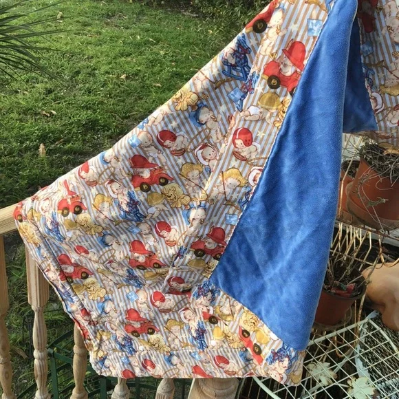 Baby Red Quilt Football Fireman Policeman Farmer Blue Soft Minky Fabric Handmade
