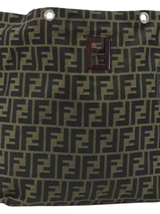 FENDI Zucca Canvas Drawstring Bag Clutch Bag Black Brown Auth ep13685
