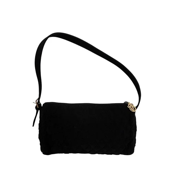 Vera Bradley Black Quilted Velvet Baguette Shoulder Bag Gold Hardware‎ Vintage