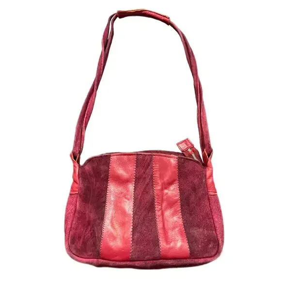 Burgundy‎ Suede and Leather Shoulder Bag OS