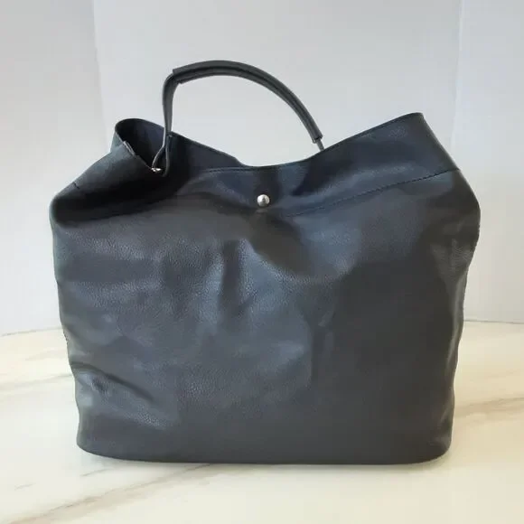 Minimalist Black Pebble Faux Leather Hobo Shoulder Tote