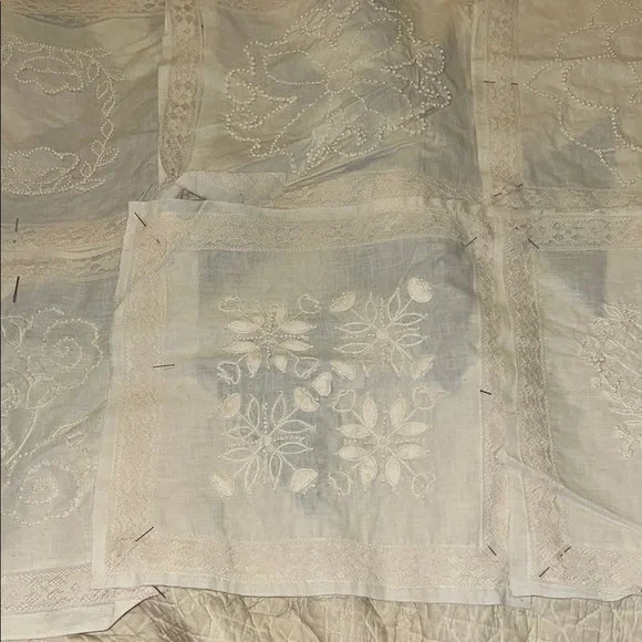 Lot 6 Antique Elegant Cream Embroidered Quilt squares