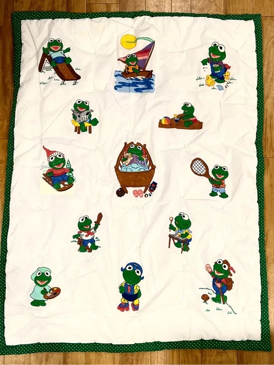 Handmade ONE OF A KIND HAND PAINTED Muppets Kermit baby toddler blanket quilt