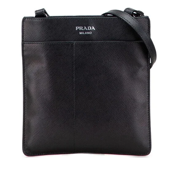PRADA Black Leather Saffiano Shoulder Bag