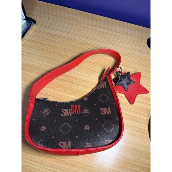 Steve Madden SM Monogram Shoulder Bag Red Trim Star Pouch‎ Y2K