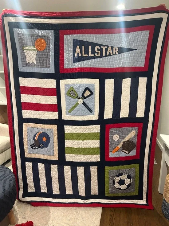 Pottery Barn Kids Allstar Patchwork Quilt - Navy, Red, White, Green