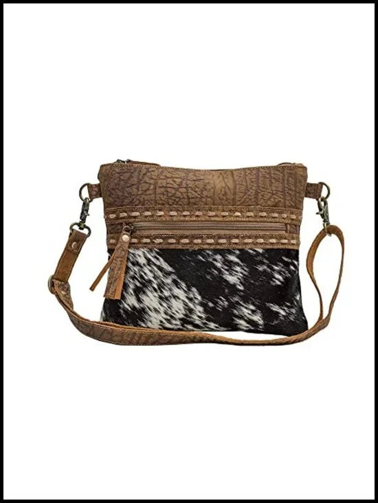 Cow Print Canvas Shoulder Bag with Leather Strap