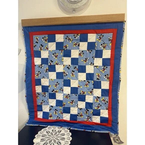 Handmade Baby Crib Quilt, Mickey Mouse Prints, 35