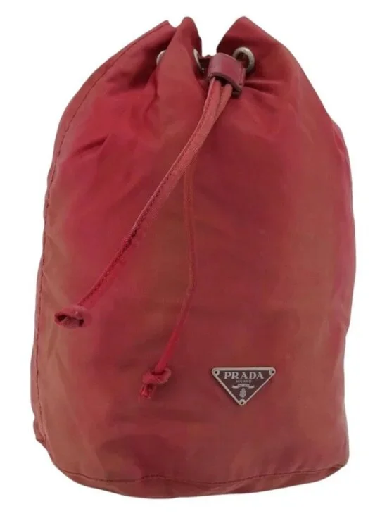 PRADA Drawstring Pouch Nylon Red Auth hk3533