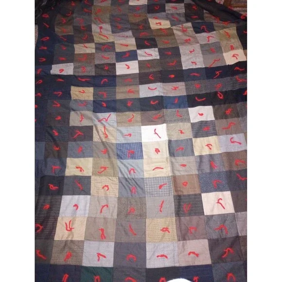Handmade Block Quilt Blanket Fabric Hand-Tied 85
