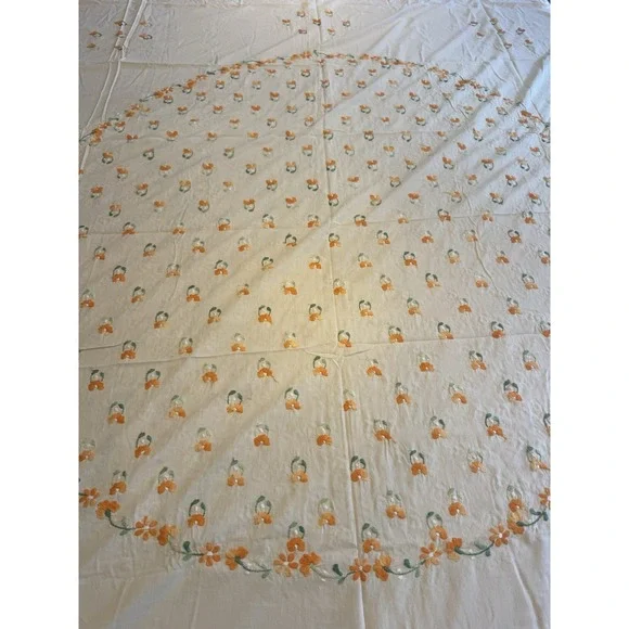 Vintage Handmade Embroidered Cotton Bedspread Coverlet 81.5x92 w/ 2 Pillowcases