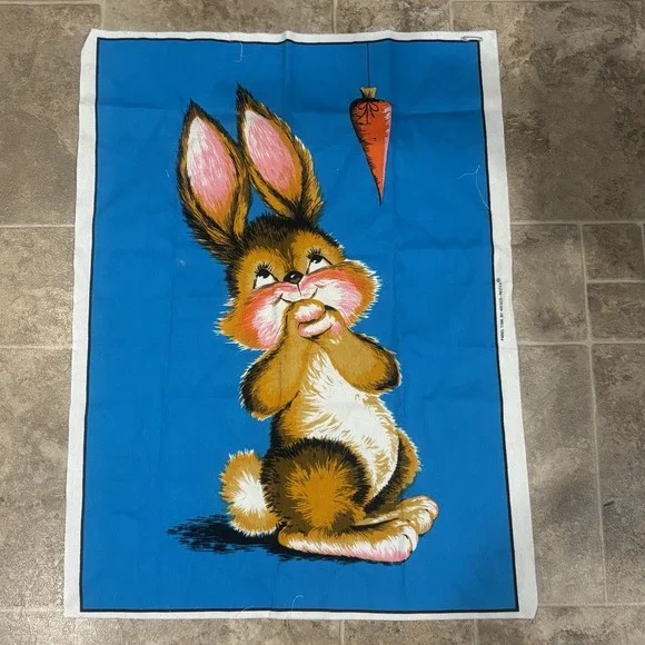 Vintage Panel Time‎ Bunny Rabbit Carrot  Fabric Panel Wesco Reltex 28