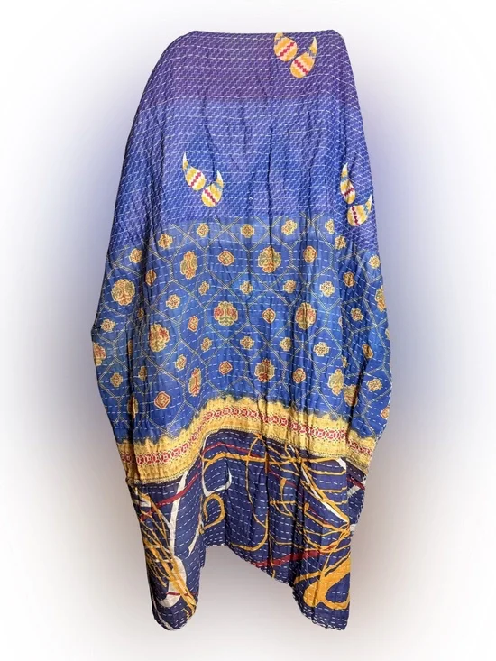 Blue Floral & Paisley Kantha Quilt