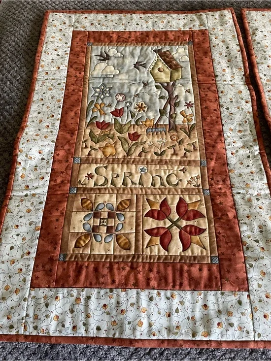 4 seasons Appliqué Quilted Table Runner - Rust and Cream