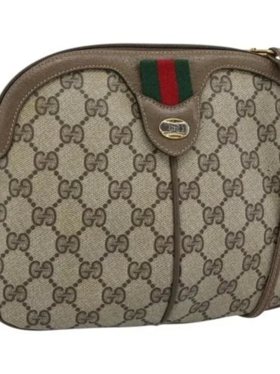 GUCCI GG Supreme Web Sherry Line Bag PVC Beige Gold 68 02 047 Auth ep14991