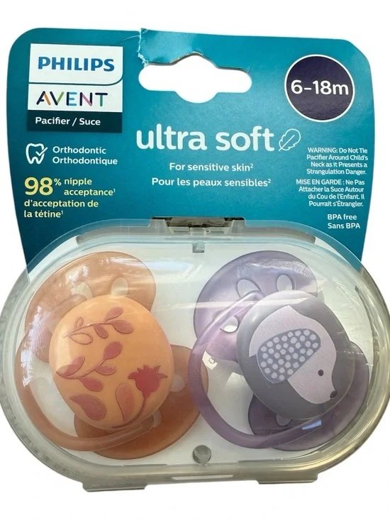 Philips Avent Pacifiers in Peach and Lavender - Ultra Soft (6-18m)