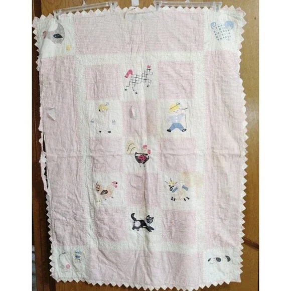 Vintage Hand Stitched Quilt Baby Blanket Farm Handmade 39