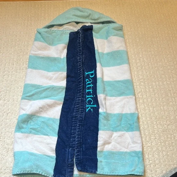 Pottery barn kids baby whale striped hooded towel “Patrick”