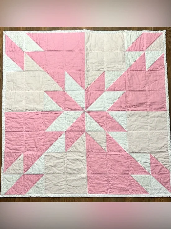 Handmade Pink and Cream Star Patchwork Quilt - Soft Home Bedding