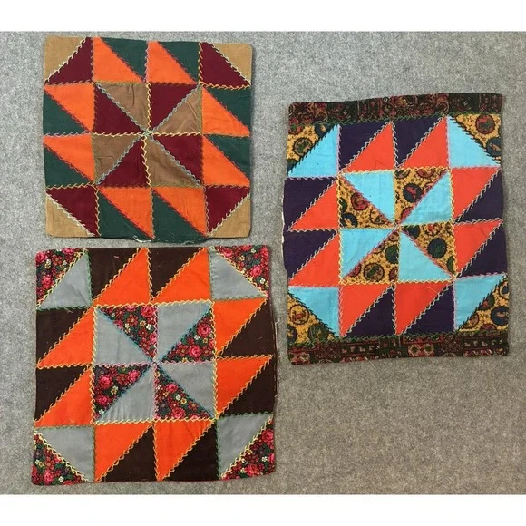 Vintage Crazy Quilt Patchwork Pillow Sham Cover Throw Set Cottagecore Top Boho